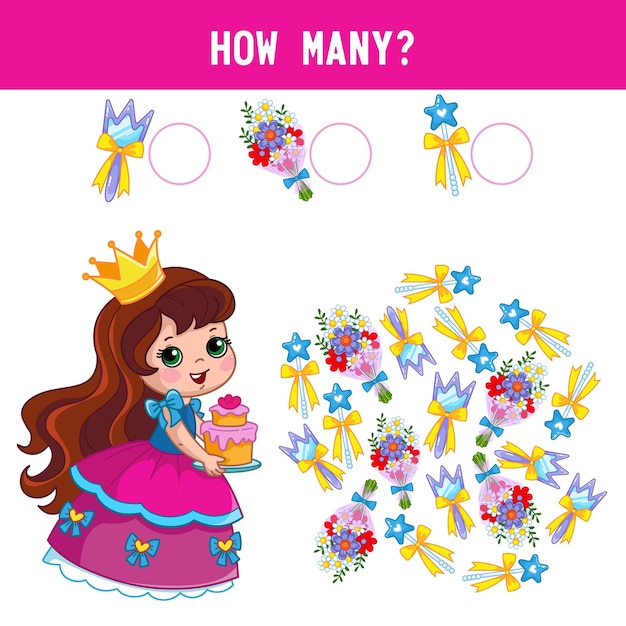 How many mirrors wands and crowns does the princess have Counting educational kids game kids