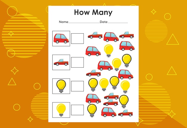 Vector how many objects task educational children's game worksheet