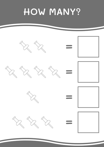 子供のためのプッシュピンゲームの数ベクトルイラスト印刷可能なワークシート