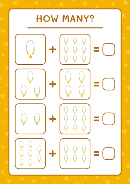 Quanti ciondolo, gioco per bambini. illustrazione vettoriale, foglio di lavoro stampabile