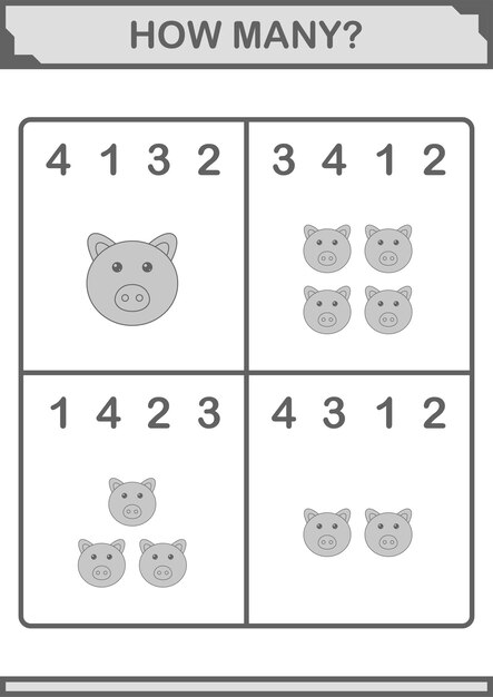 How Many Pig face Worksheet for kids