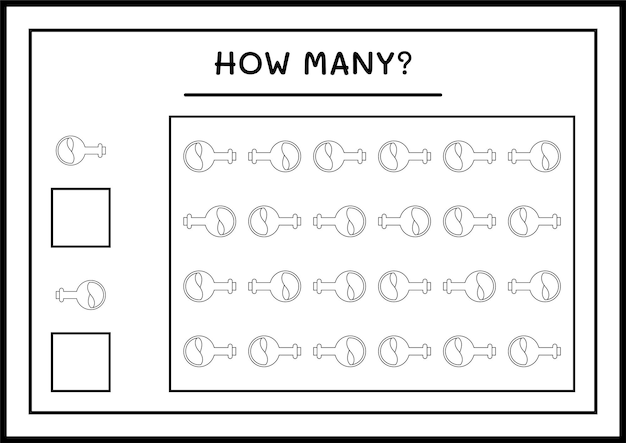 Quanti potion bottle, gioco per bambini. illustrazione vettoriale, foglio di lavoro stampabile