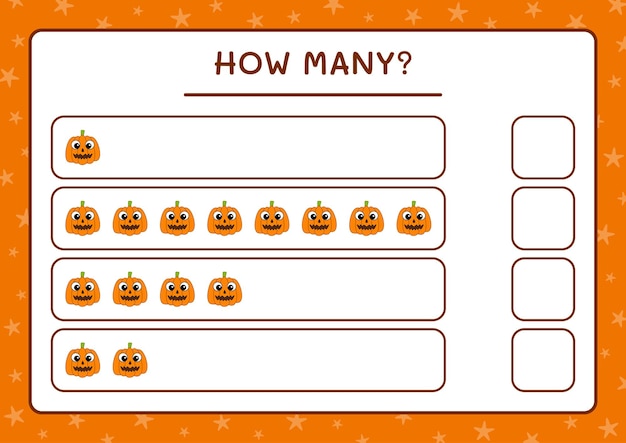 How many Pumpkin, game for children. Vector illustration, printable worksheet