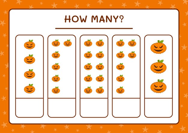 How many Pumpkin, game for children. Vector illustration, printable worksheet