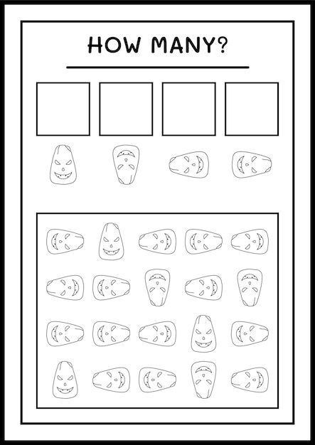 How many Pumpkin, game for children. Vector illustration, printable worksheet