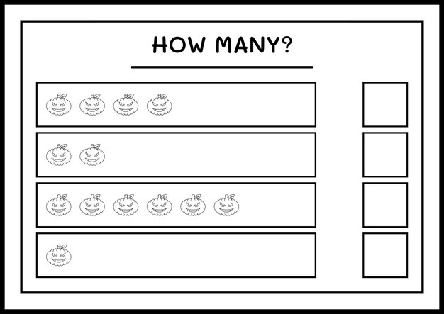 Quante zucca, gioco per bambini. illustrazione vettoriale, foglio di lavoro stampabile