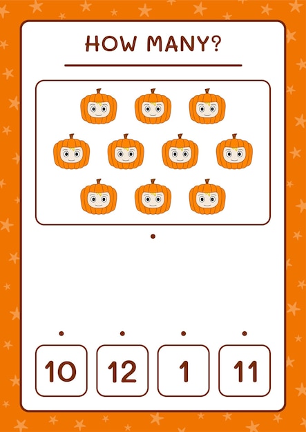 Quanti pumpkin mask, gioco per bambini. illustrazione vettoriale, foglio di lavoro stampabile