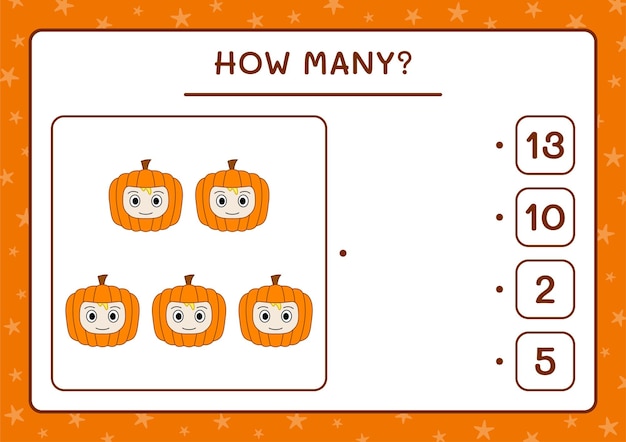 How many Pumpkin Mask, game for children. Vector illustration, printable worksheet