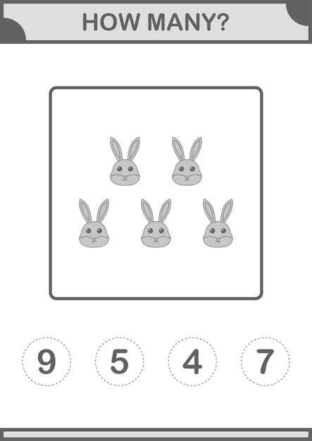 子供のためのウサギの顔のワークシートの数
