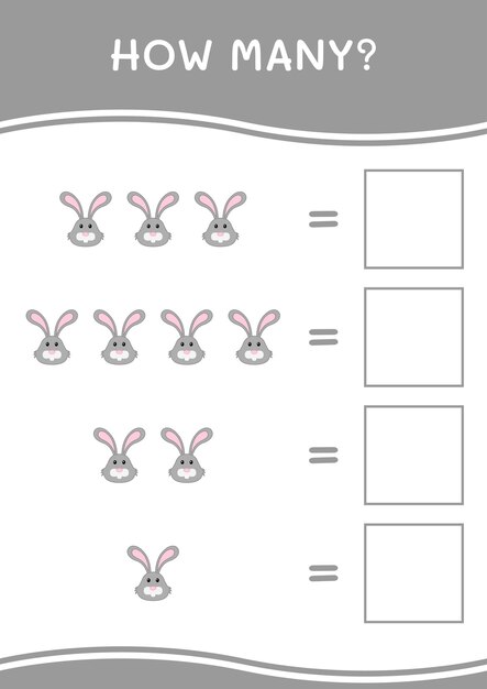 Quanti di rabbit gioco per bambini foglio di lavoro stampabile con illustrazione vettoriale