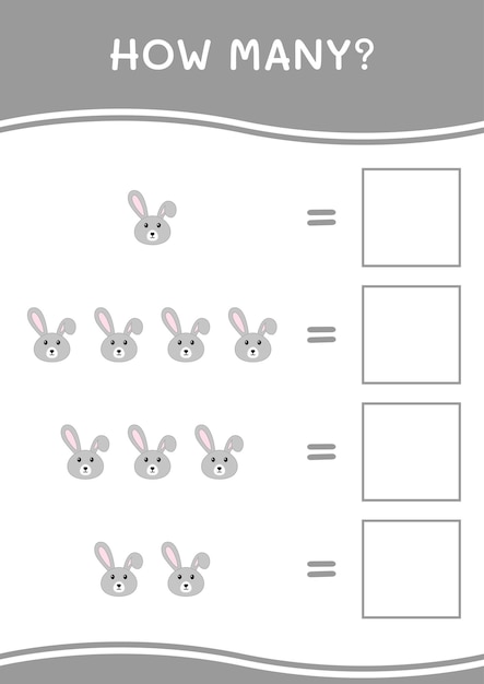 Quanti di rabbit gioco per bambini foglio di lavoro stampabile con illustrazione vettoriale