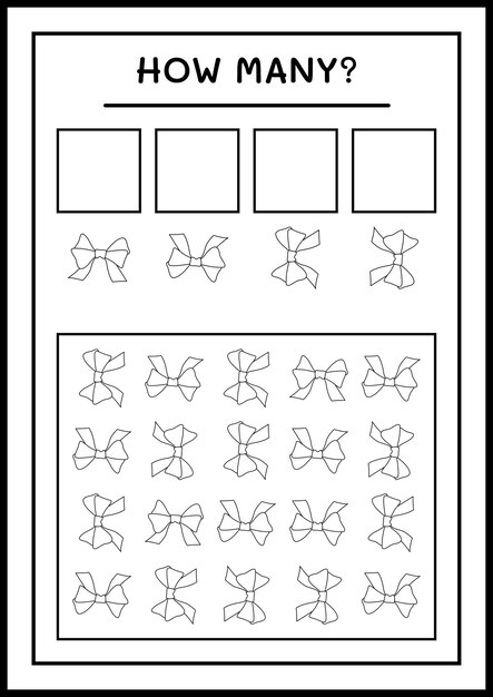 Quanti nastri, gioco per bambini. illustrazione vettoriale, foglio di lavoro stampabile