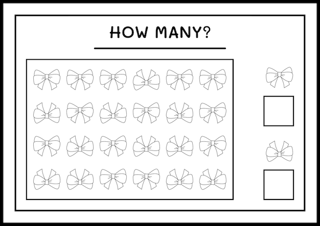 얼마나 많은 리본, 어린이를 위한 게임. 벡터 일러스트 레이 션, 인쇄용 워크시트