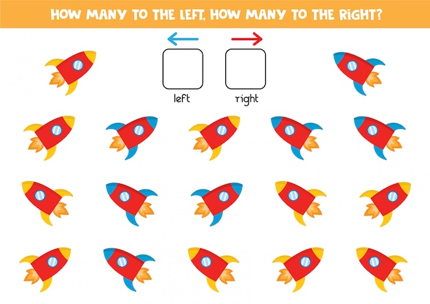 How many rockets go to the left and to the right, counting game for kids.