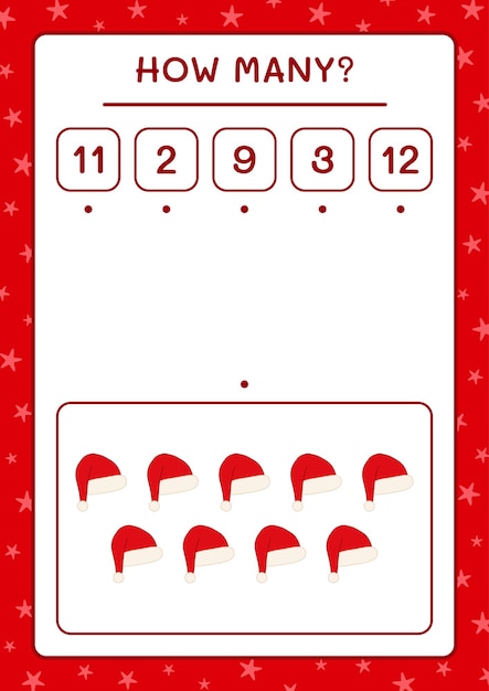 How many santa claus hat, game for children. Vector illustration, printable worksheet