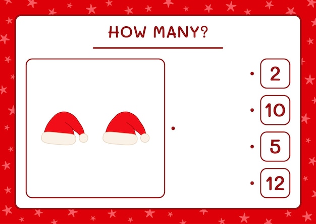 How many santa claus hat, game for children. Vector illustration, printable worksheet