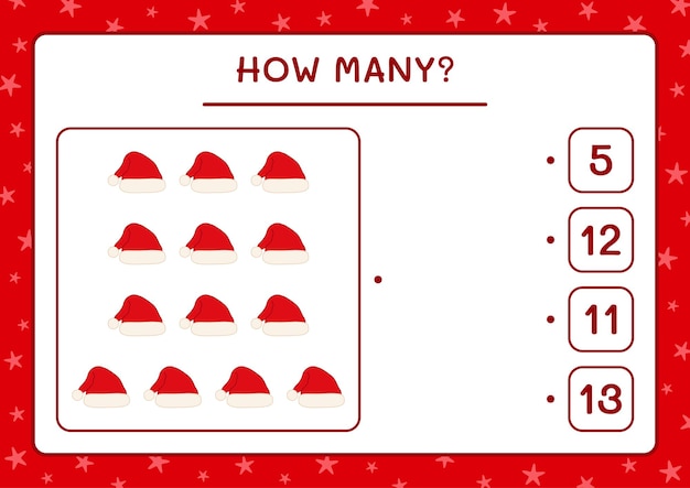 얼마나 많은 산타 클로스 모자, 어린이를위한 게임. 벡터 일러스트 레이 션, 인쇄용 워크시트
