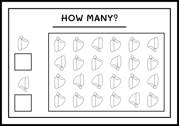 얼마나 많은 산타 클로스 모자, 어린이를위한 게임. 벡터 일러스트 레이 션, 인쇄용 워크시트