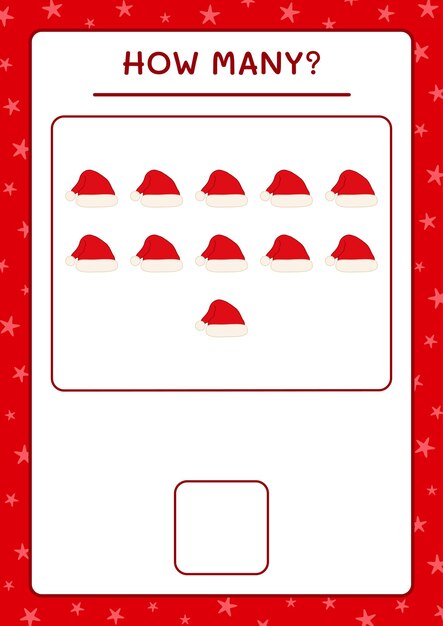 How many santa claus hat, game for children. Vector illustration, printable worksheet