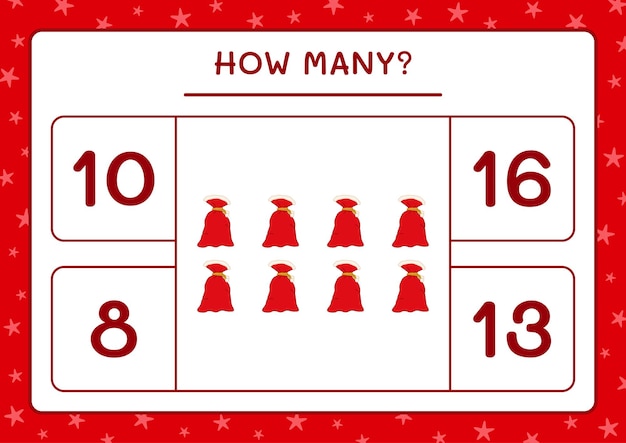 How many santa claus red bag, game for children. Vector illustration, printable worksheet