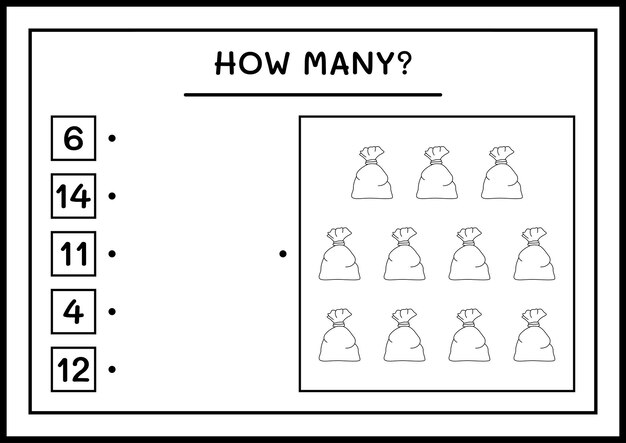 Quanti babbo natale borsa rossa, gioco per bambini. illustrazione vettoriale, foglio di lavoro stampabile