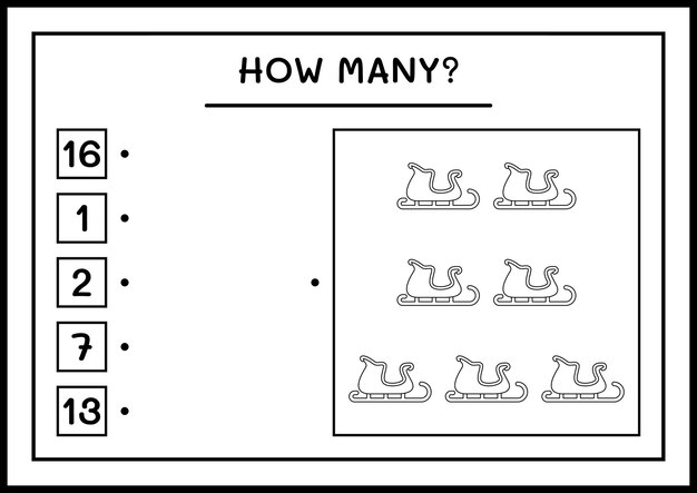 얼마나 많은 산타 클로스 썰매, 어린이를위한 게임. 벡터 일러스트 레이 션, 인쇄용 워크시트