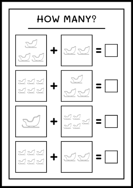 サンタクロースのそり、子供向けのゲームの数。ベクトルイラスト、印刷可能なワークシート