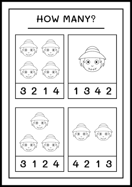 How many Scarecrow, game for children. Vector illustration, printable worksheet