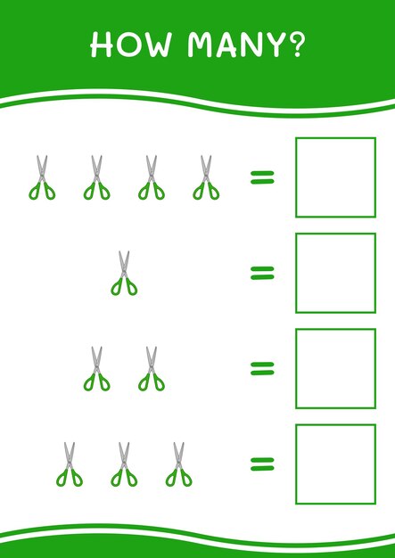 How many of Scissor game for children Vector illustration printable worksheet