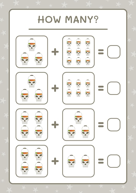 頭蓋骨の数、子供向けのゲーム。ベクトルイラスト、印刷可能なワークシート