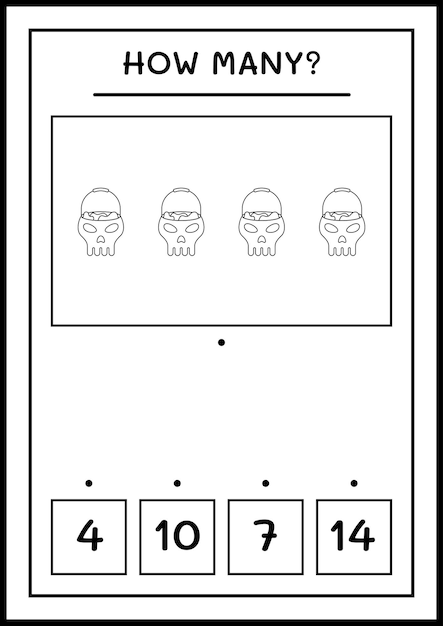 頭蓋骨の数、子供向けのゲーム。ベクトルイラスト、印刷可能なワークシート