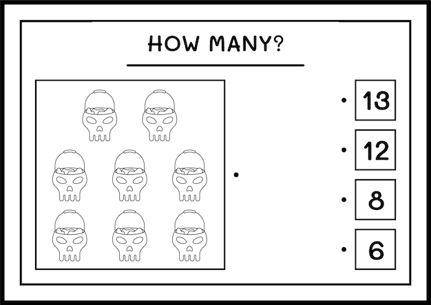 얼마나 많은 해골, 어린이를위한 게임. 벡터 일러스트 레이 션, 인쇄용 워크시트