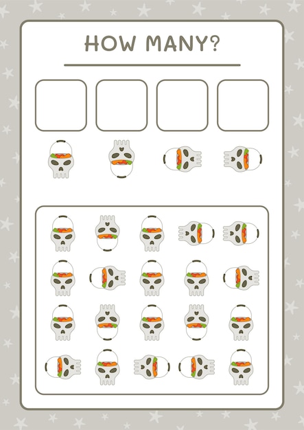 How many Skull, game for children. Vector illustration, printable worksheet