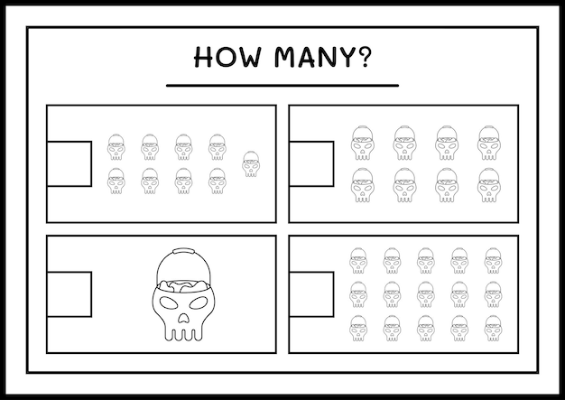 How many Skull, game for children. Vector illustration, printable worksheet