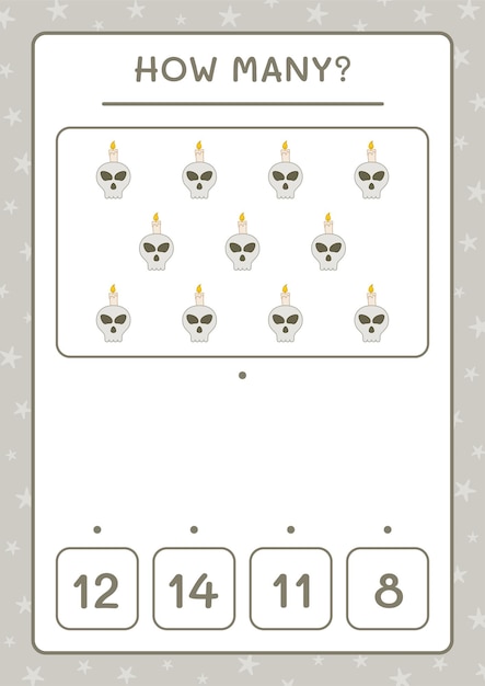 How many Skull with Candle, game for children. Vector illustration, printable worksheet