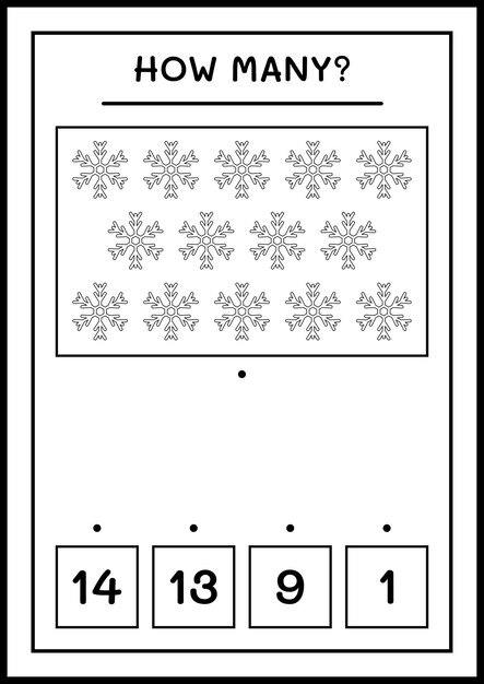 雪の結晶の数、子供向けのゲーム。ベクトルイラスト、印刷可能なワークシート