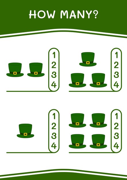 How many of St Patrick's Day hat game for children Vector illustration printable worksheet