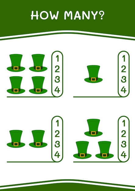 How many of St Patrick's Day hat game for children Vector illustration printable worksheet