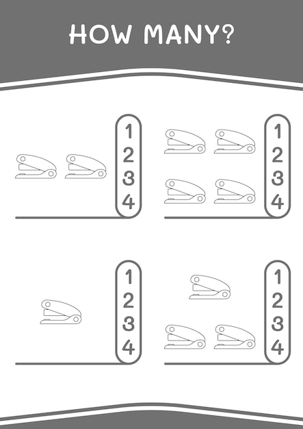 How many of Stapler game for children Vector illustration printable worksheet