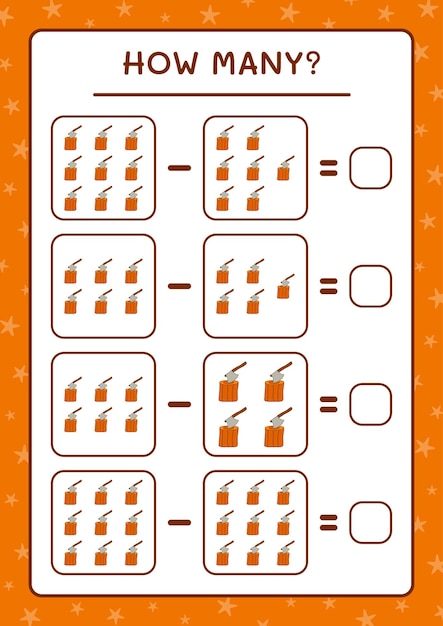 Quanti ceppo con l'ascia, gioco per bambini. illustrazione vettoriale, foglio di lavoro stampabile