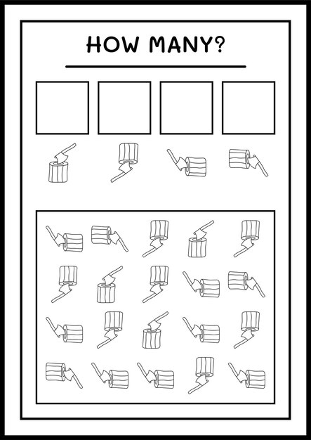 How many Stump with Ax, game for children. Vector illustration, printable worksheet