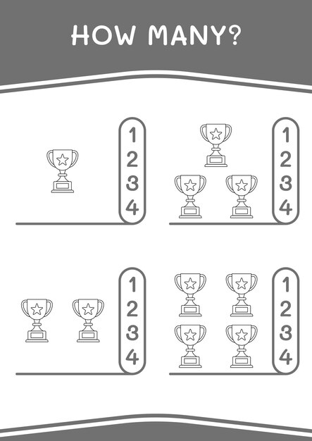 How many of Trophy game for children Vector illustration printable worksheet