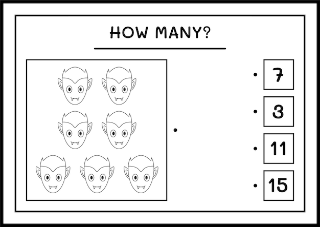 How many Vampire, game for children. Vector illustration, printable worksheet