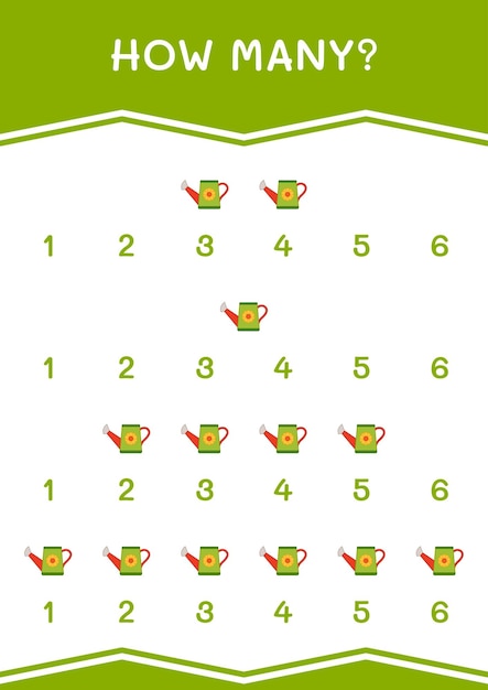 How many of Watering can game for children Vector illustration printable worksheet