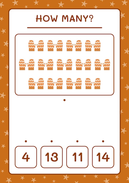 How many winter mittens, game for children. Vector illustration, printable worksheet