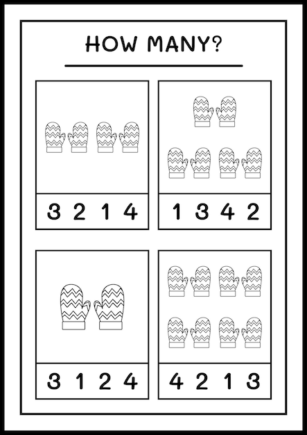 How many winter mittens, game for children. vector illustration, printable worksheet