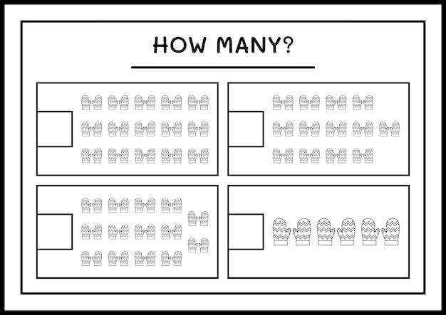 얼마나 많은 겨울 장갑, 어린이를 위한 게임. 벡터 일러스트 레이 션, 인쇄용 워크시트