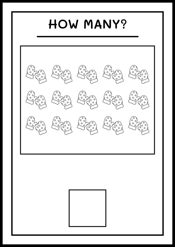 Vector how many winter mittens, game for children. vector illustration, printable worksheet