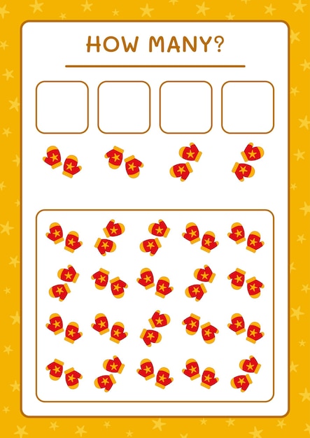 How many winter mittens, game for children. Vector illustration, printable worksheet