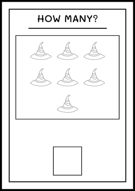 How many Witch Hat, game for children. Vector illustration, printable worksheet